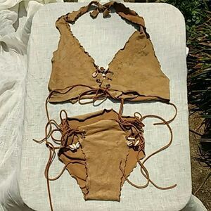 Handmade Faux Suede String Bikini